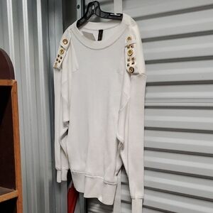 White Sweater with Gold Grommeted Accents